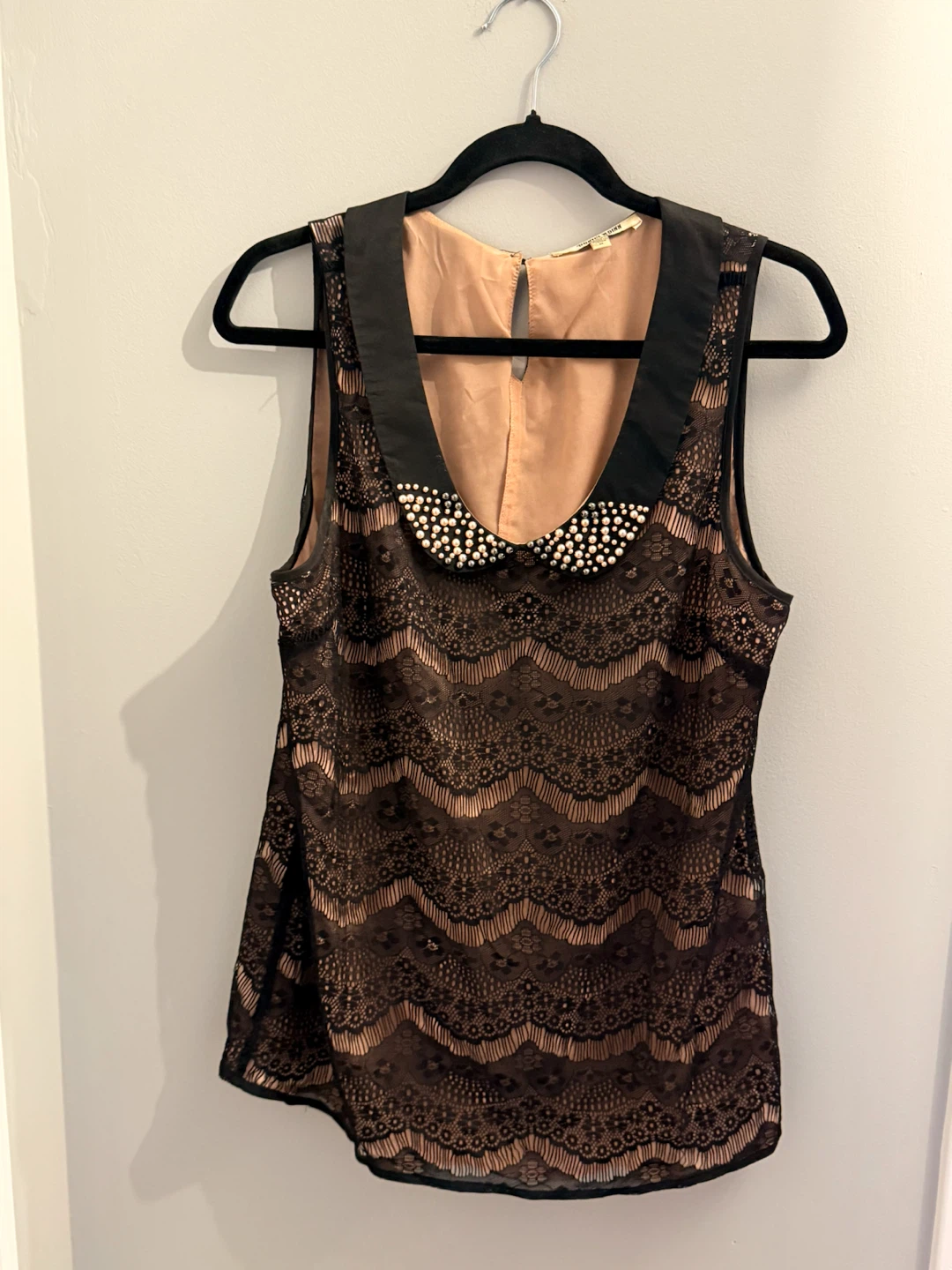 Daniel Rainn Black Lace Sleeveless Blouse w/Pearl Collar-Size M - photo 3