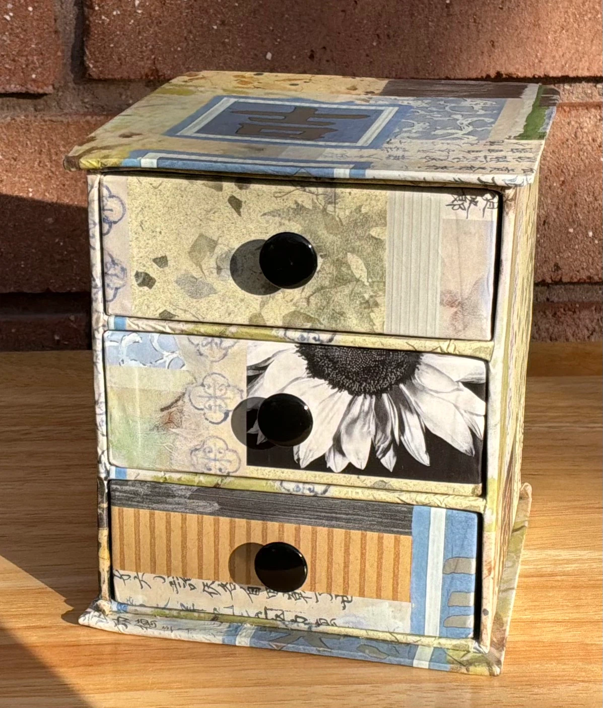 Vintage Japanese Washi Paper Mini Tansu Chest 3 Drawer - photo 2