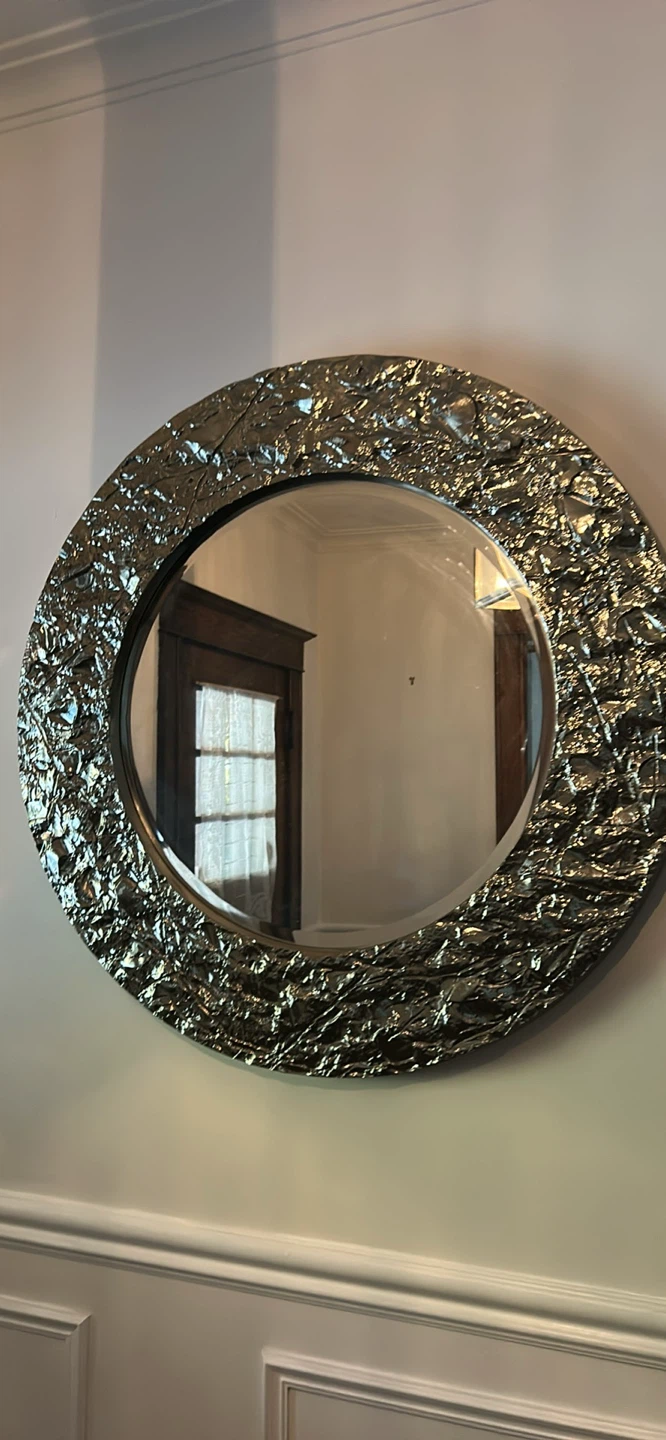 Round Textured Silver Wall Mirror