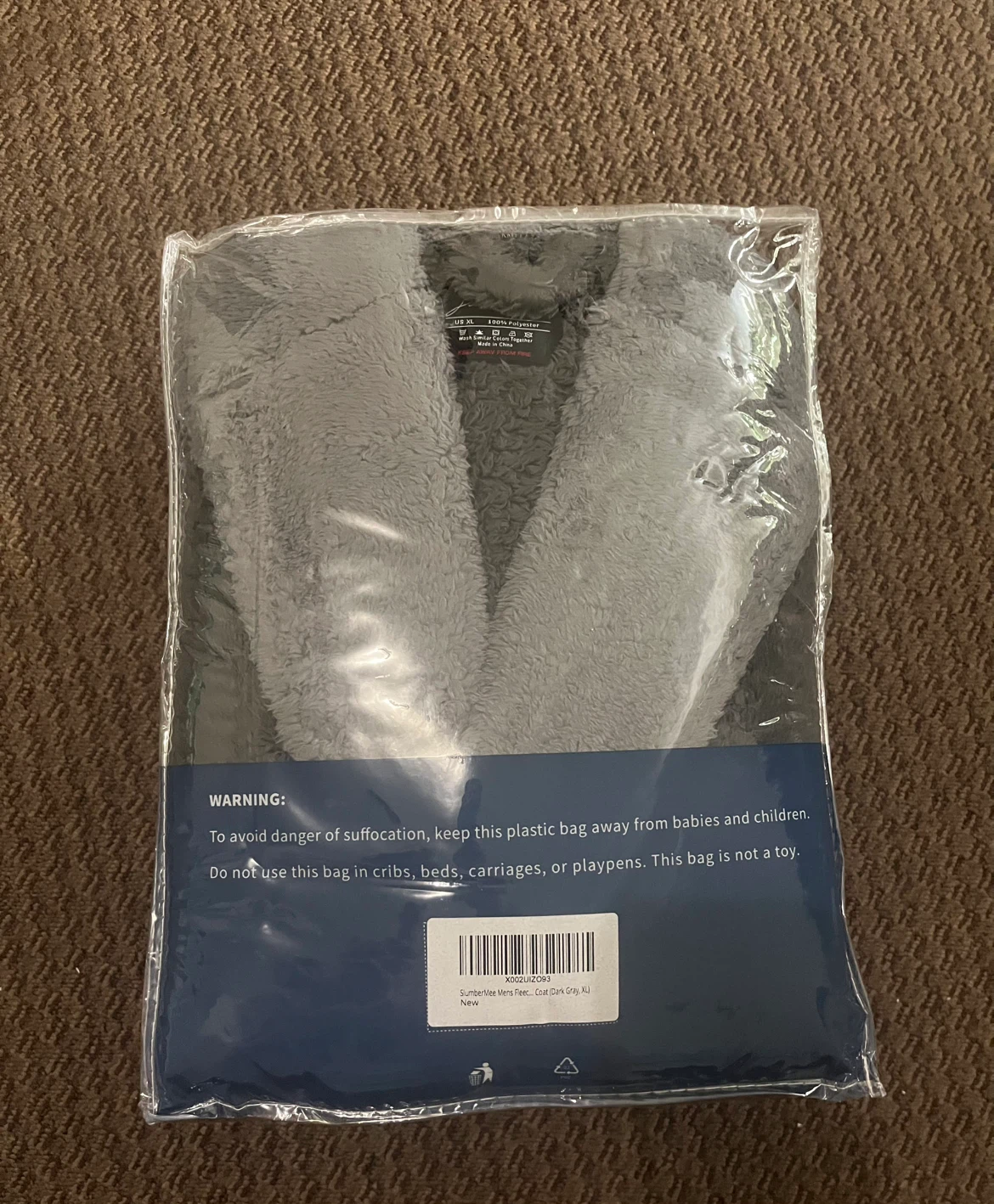 SlumberMee Mens Fleece Bathrobe Dark Gray XL - photo 2