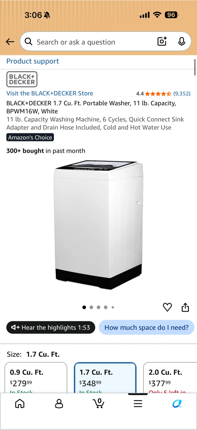 BLACK+DECKER 1.7 Cu. Ft. Portable Washer