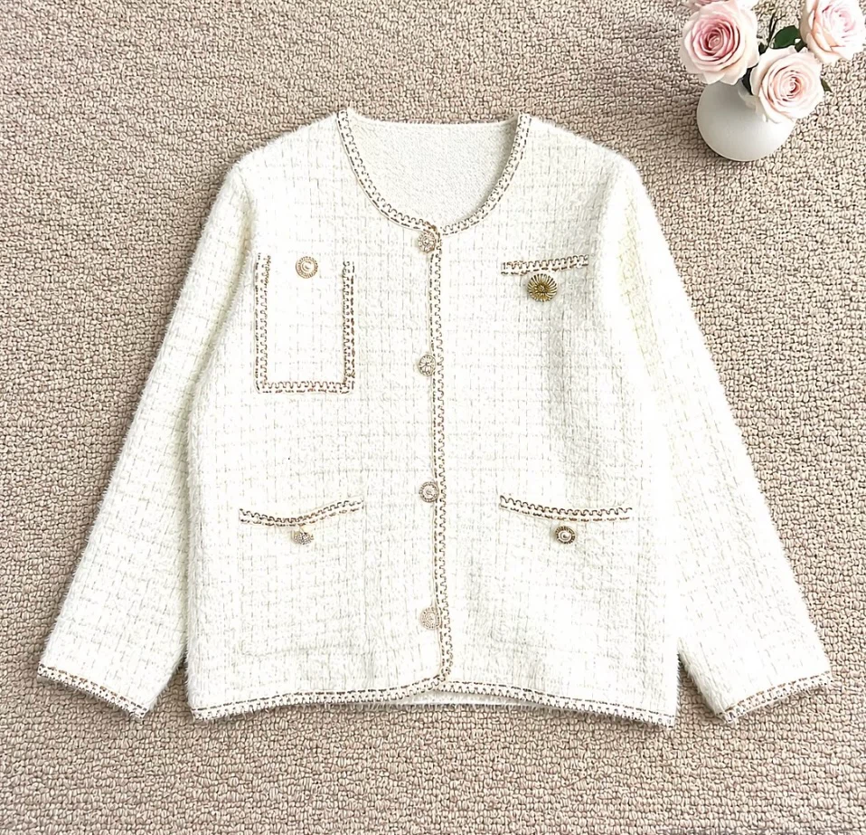 Cream Tweed Knit Cardigan - photo 3