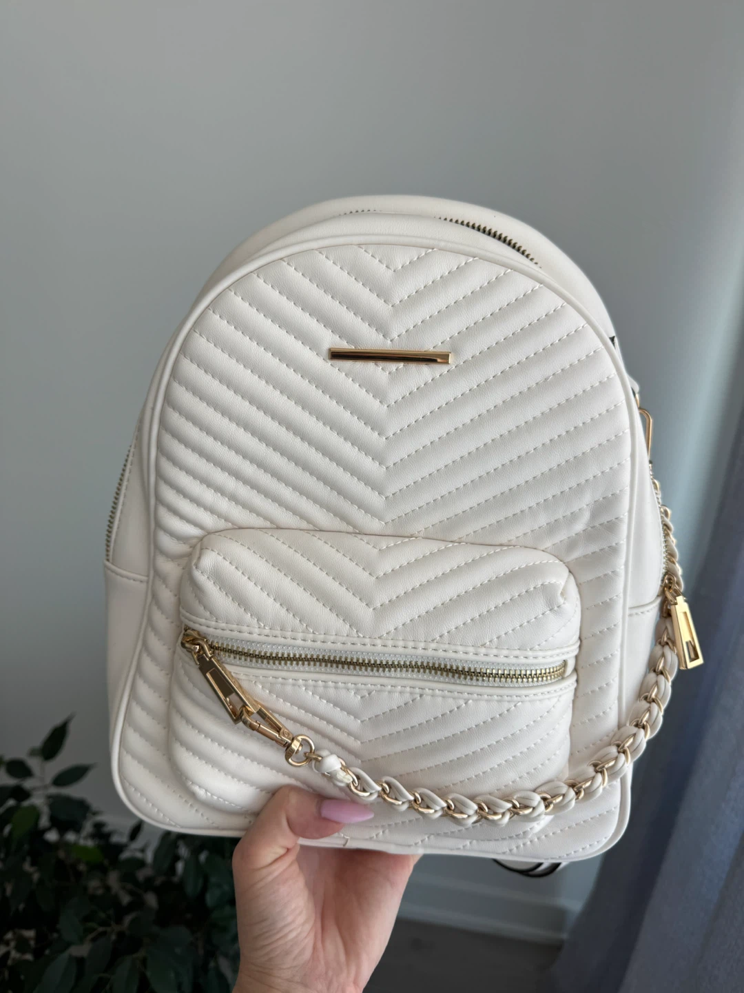 White Quilted Mini Backpack