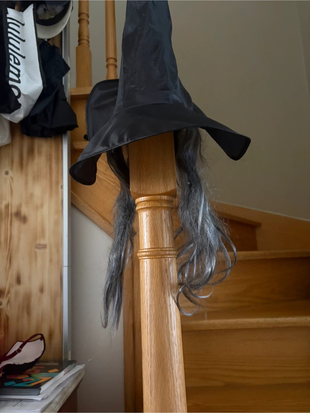 Black witch hat with attached grey hair