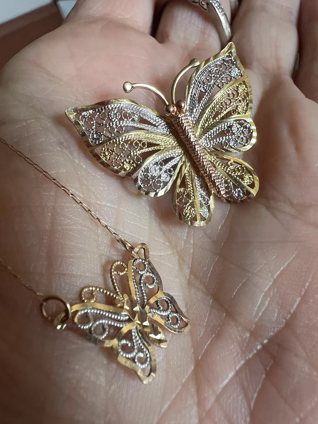 10 k Gold Butterfly necklace and brooch  Set