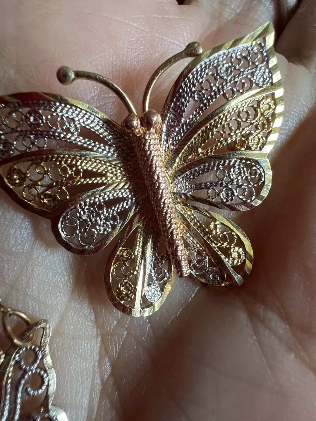 10 k Gold Butterfly necklace and brooch  Set - photo 2