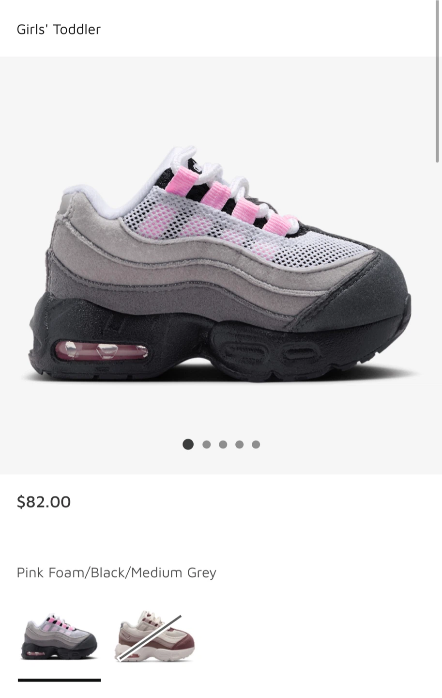 Nike Air Max 95 Toddler Shoes Pink Foam/Black/Medium Grey