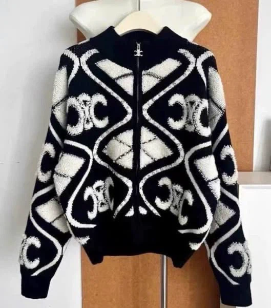 Celine Monogram Zip-Up Knit Jacket
