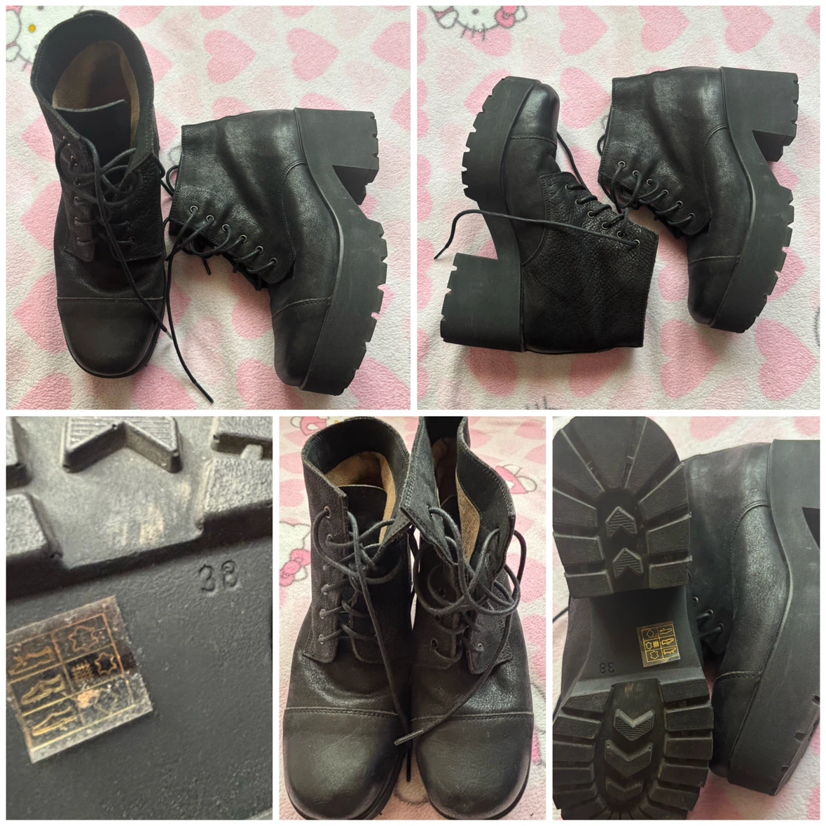 Black Lace-Up Platform Ankle Boots - *Size Women 38*