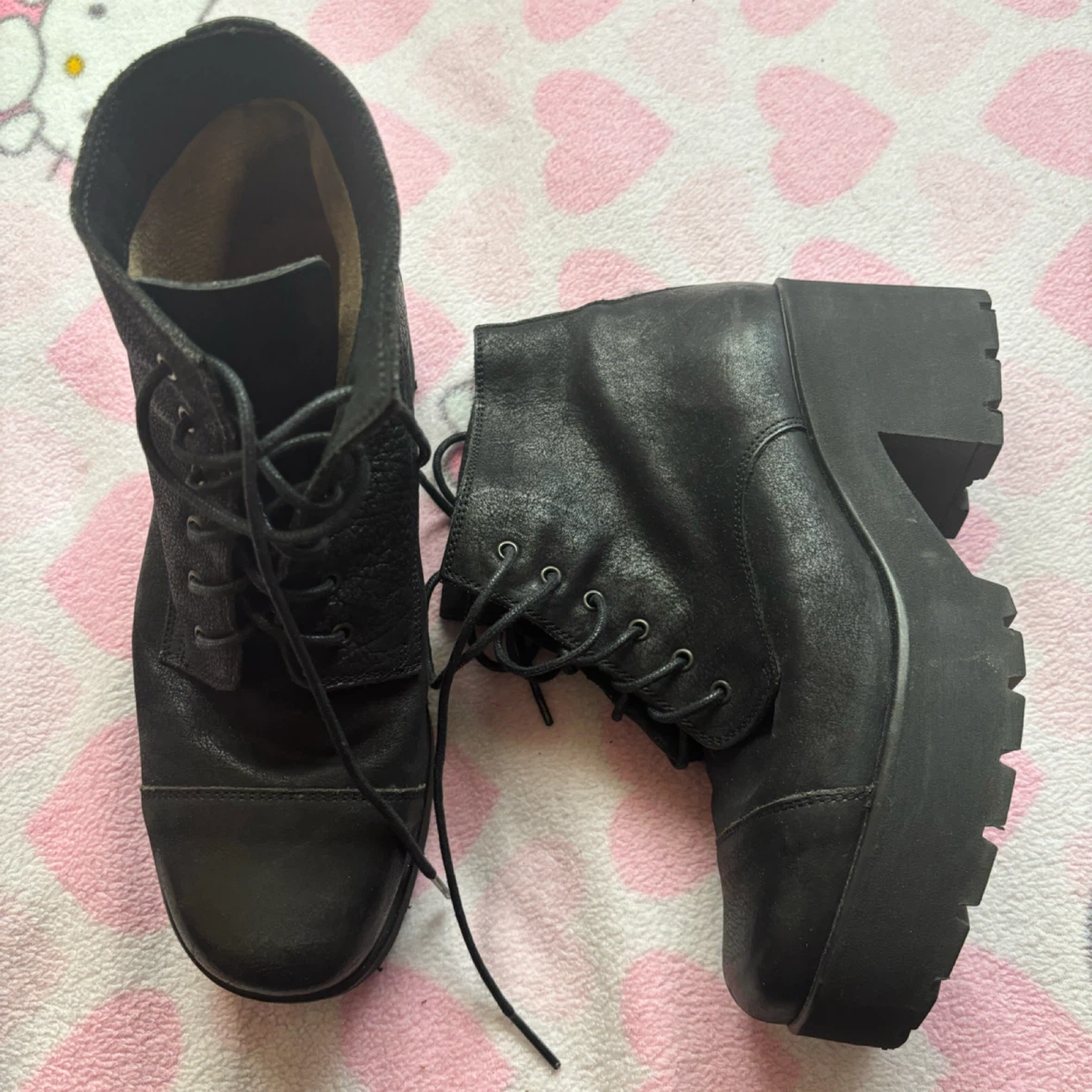 Black Lace-Up Platform Ankle Boots - *Size Women 38* - photo 2