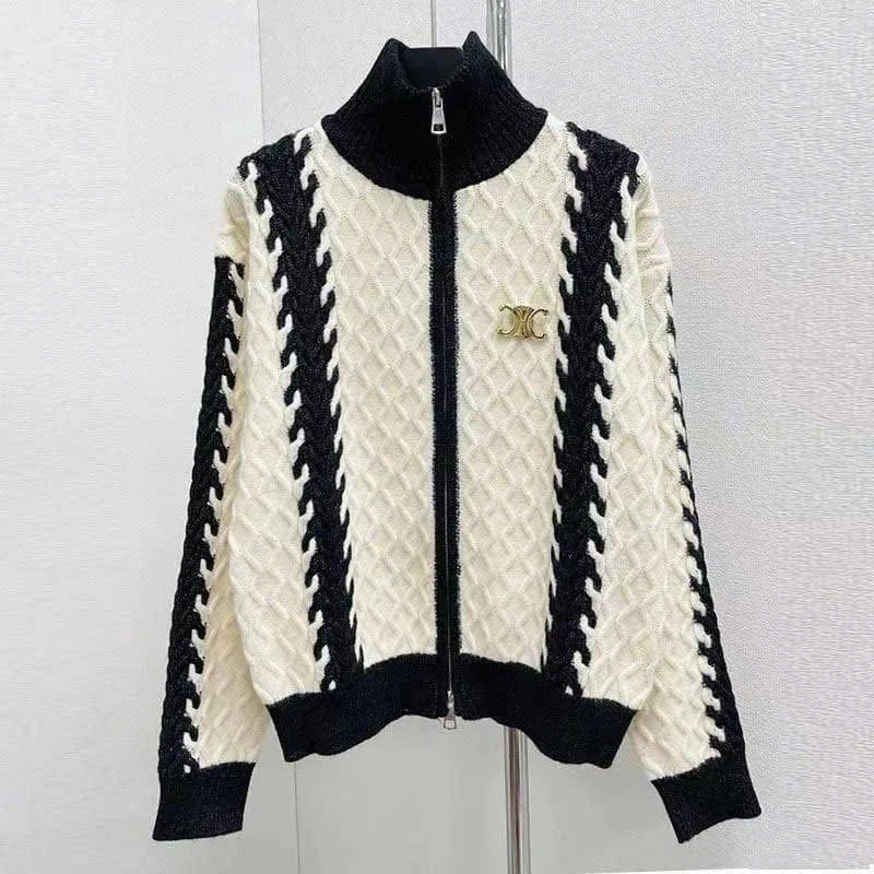 Celine Triomphe Zip-Up Knit Cardigan