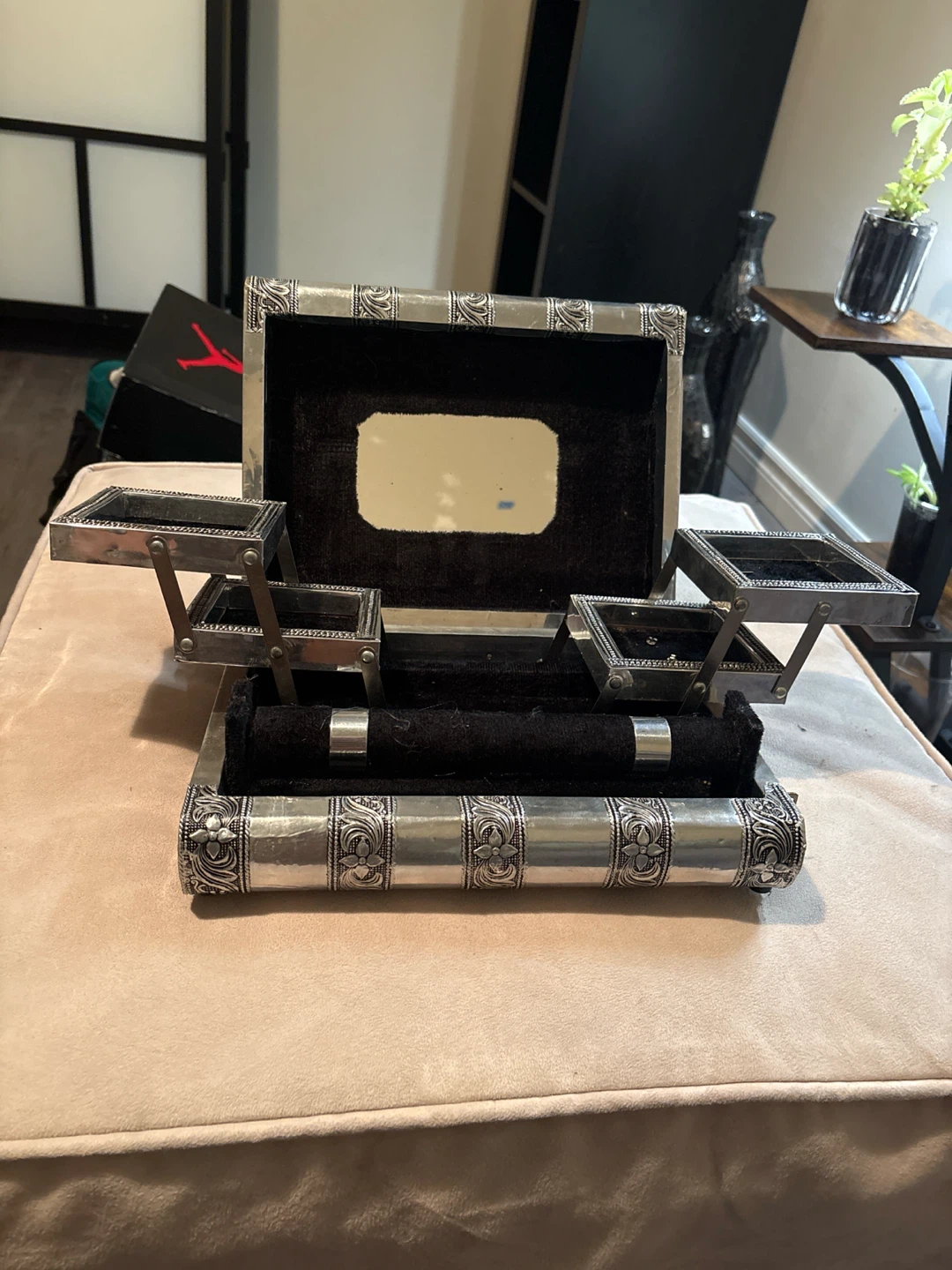 Vintage Metal Jewellery Box with Mirror
