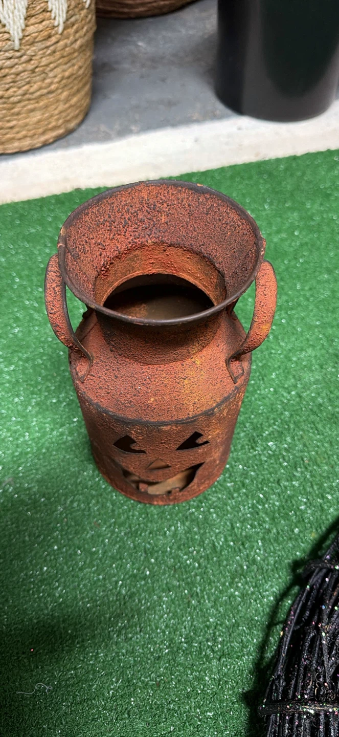 Halloween Jack-o'-Lantern Metal Canister and Wreath - photo 2