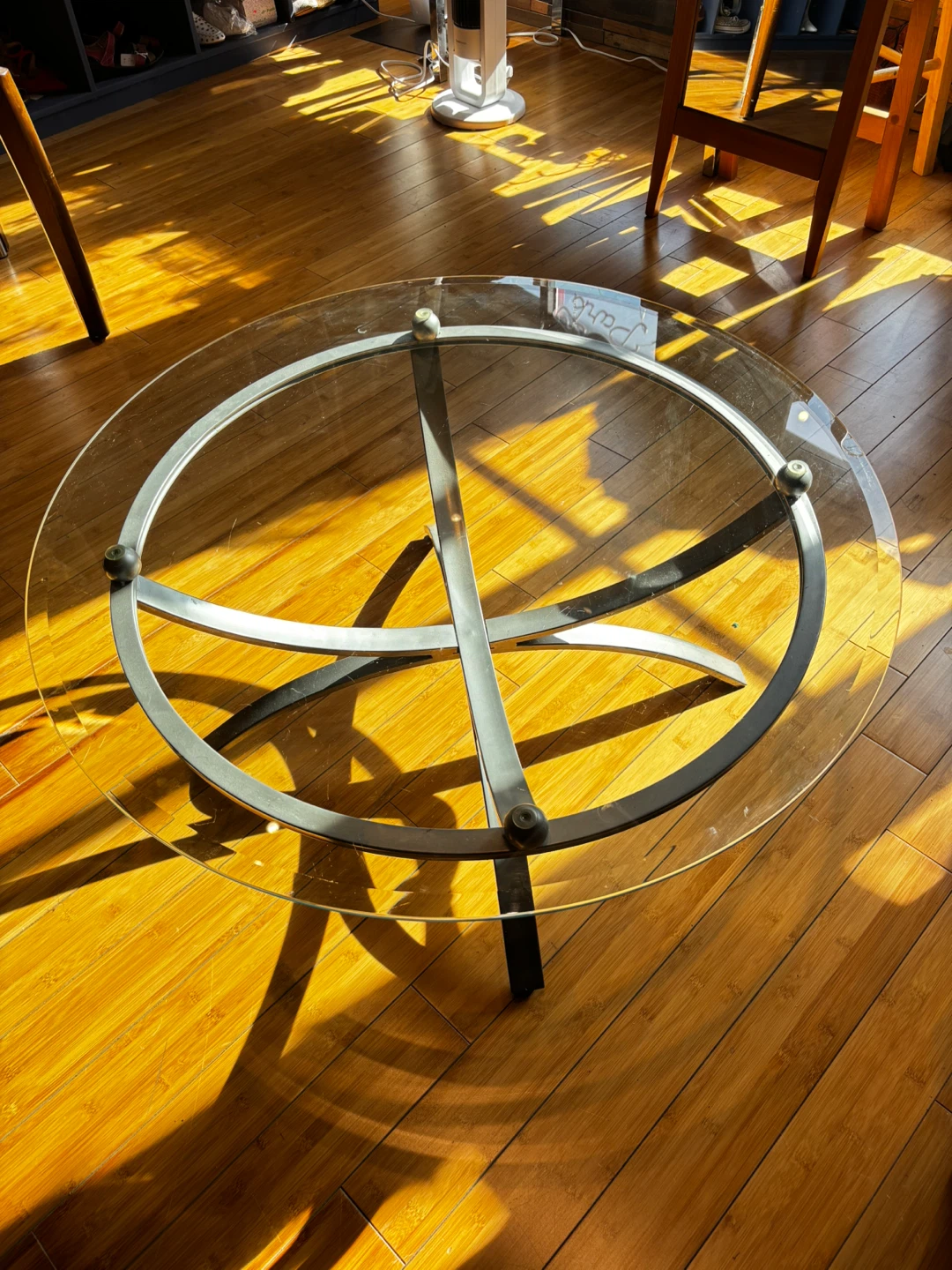 Round Glass Coffee Table with Metal Base