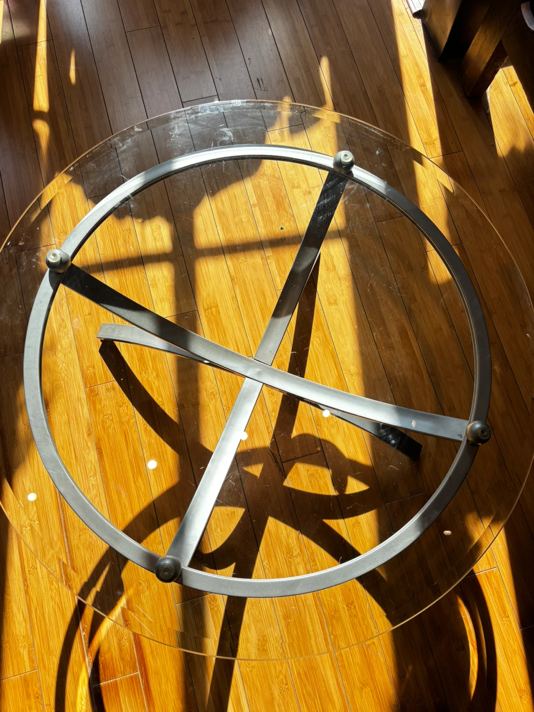 Round Glass Coffee Table with Metal Base - photo 2