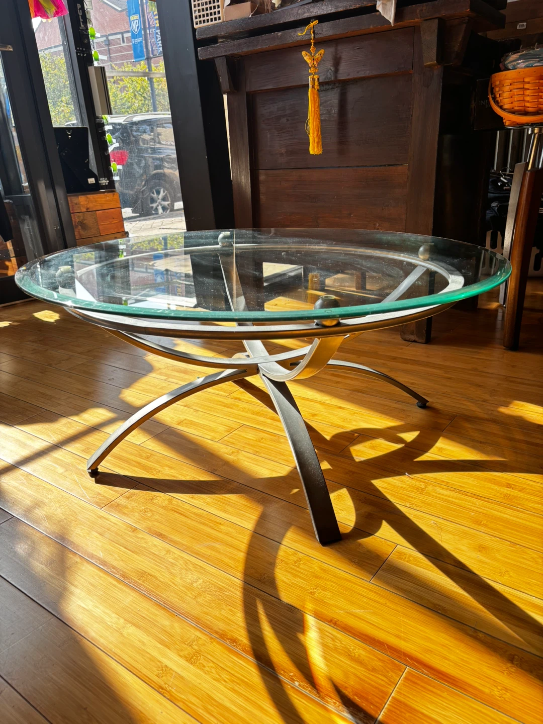 Round Glass Coffee Table with Metal Base - photo 3