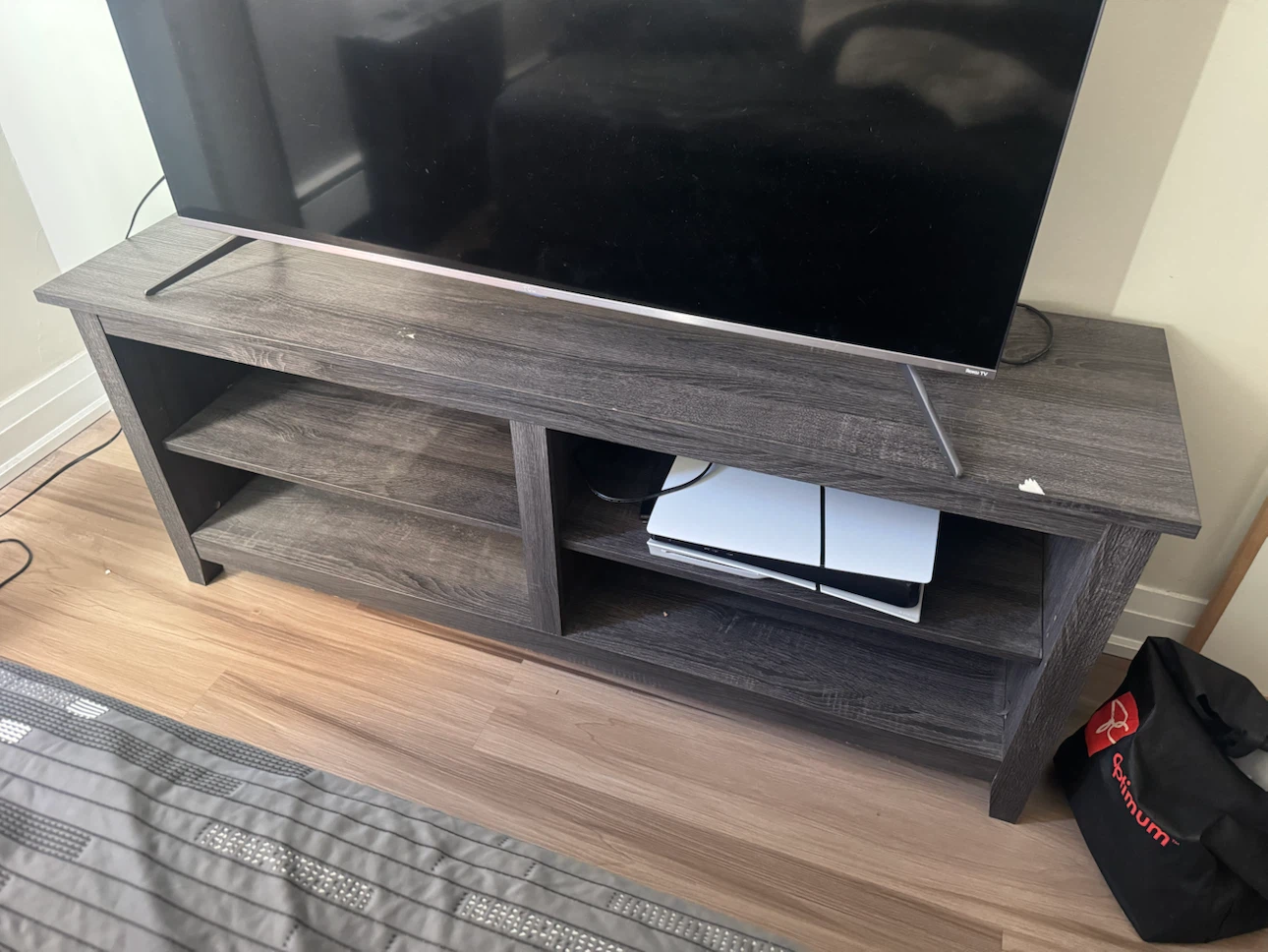 Moving SALE: Dark Stain and Grey Wood Grain TV Stand - photo 2
