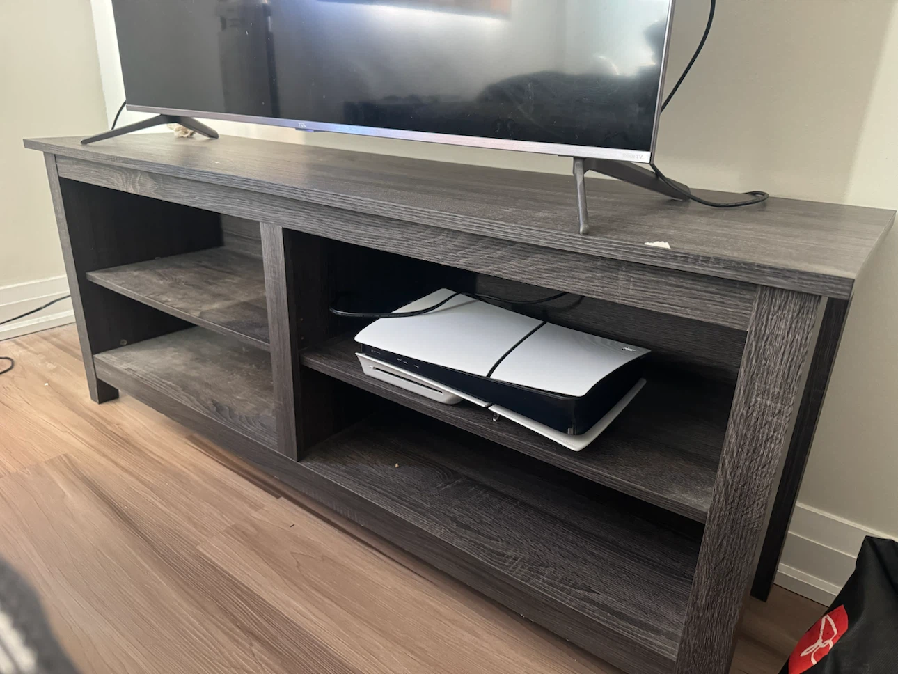 Moving SALE: Dark Stain and Grey Wood Grain TV Stand - photo 3