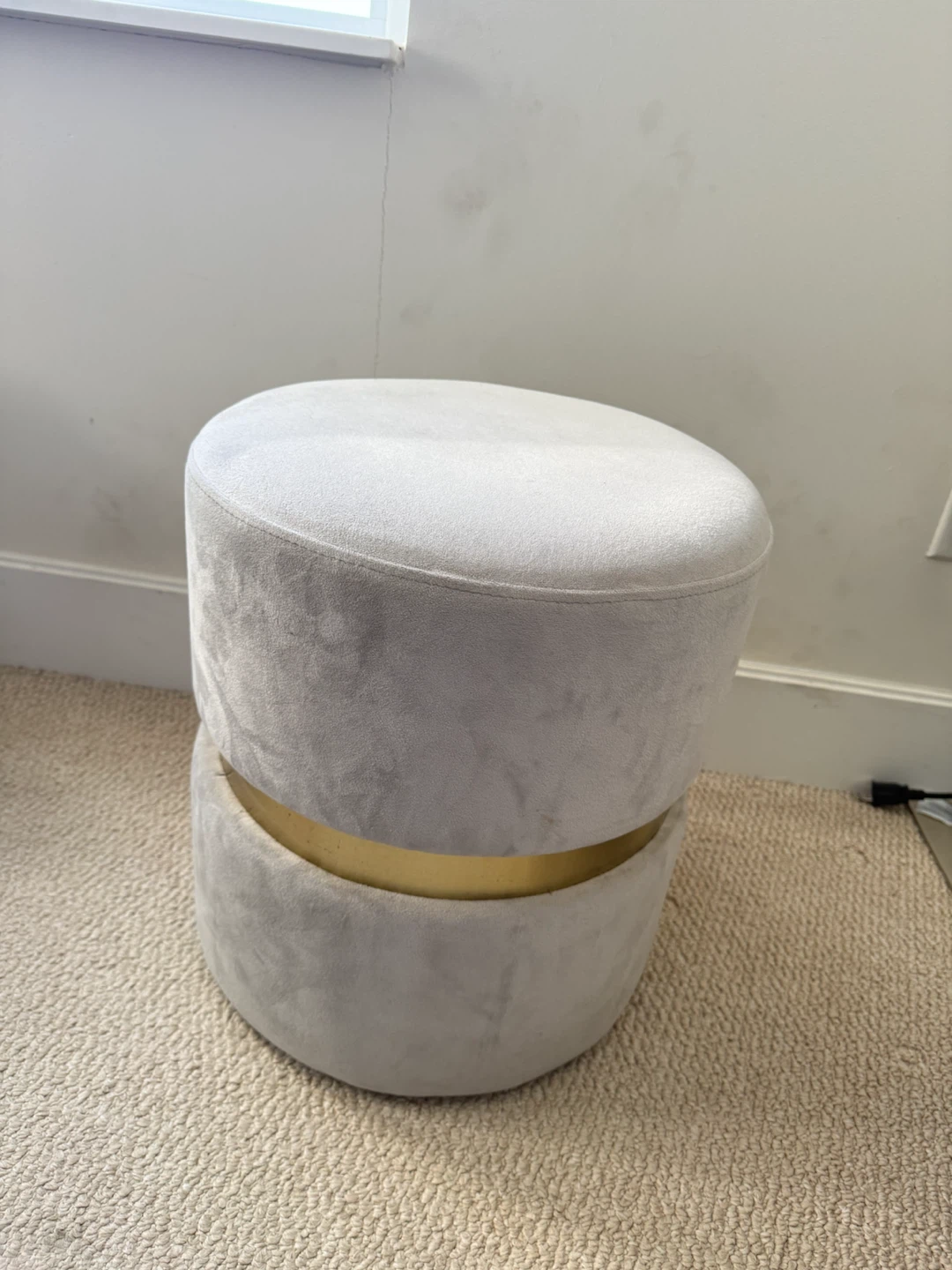 Round Velvet Ottoman with Gold Base - photo 2