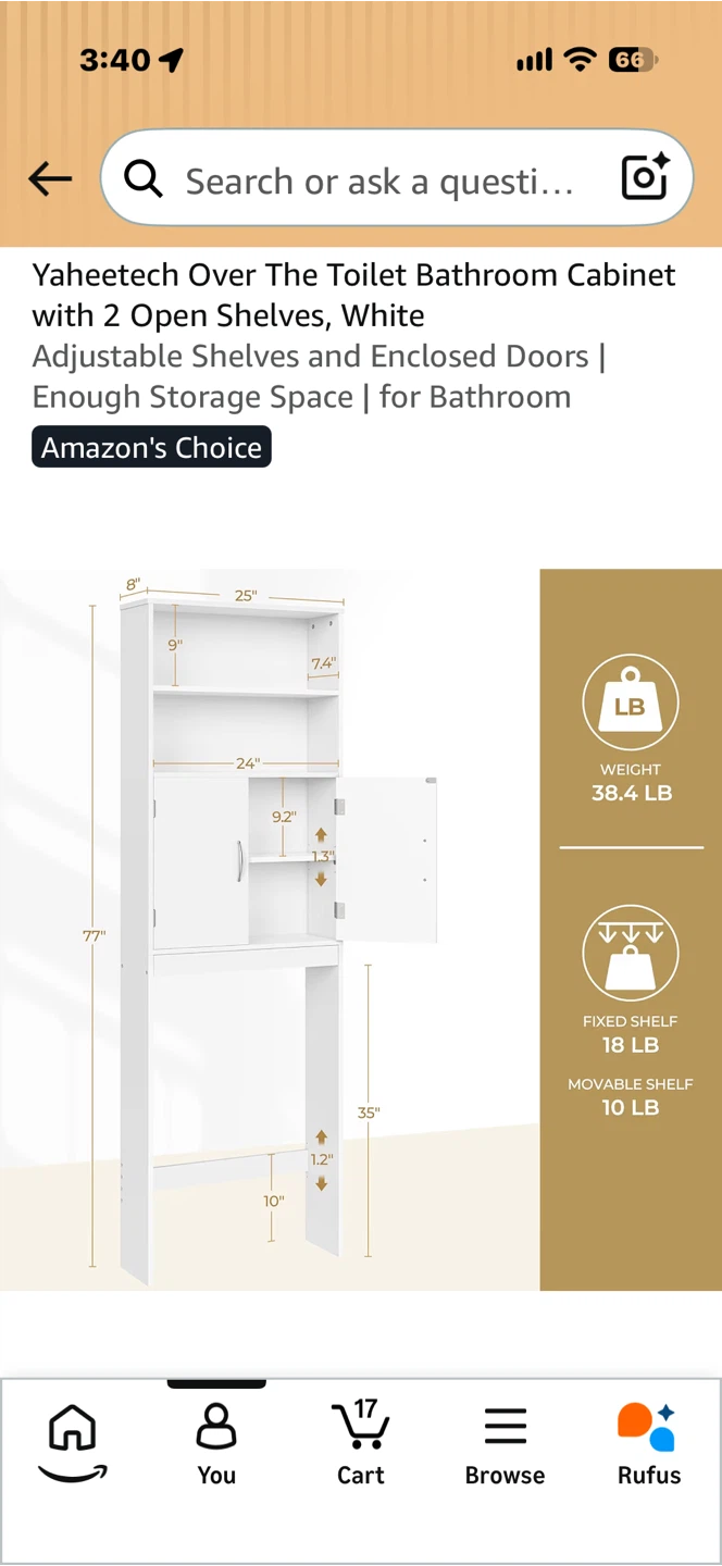 Over Toilet or a Front load washer Cabinet