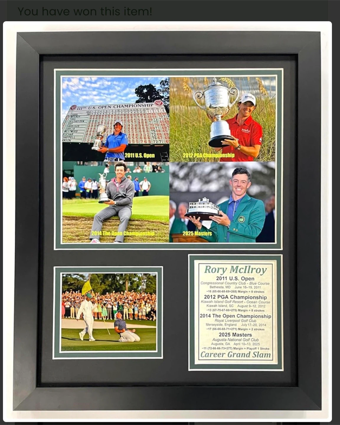 Rory McIlroy 2025 Masters Winner - Framed 12x15 Photo Collage