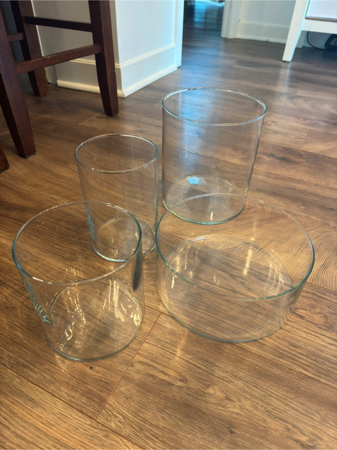 Set of 4 Clear Glass Cylindrical Vases