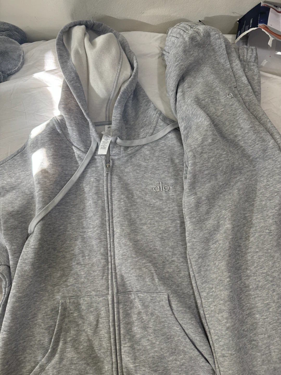 Alo Yoga Grey Zip-Up Hoodie and Jogger Set