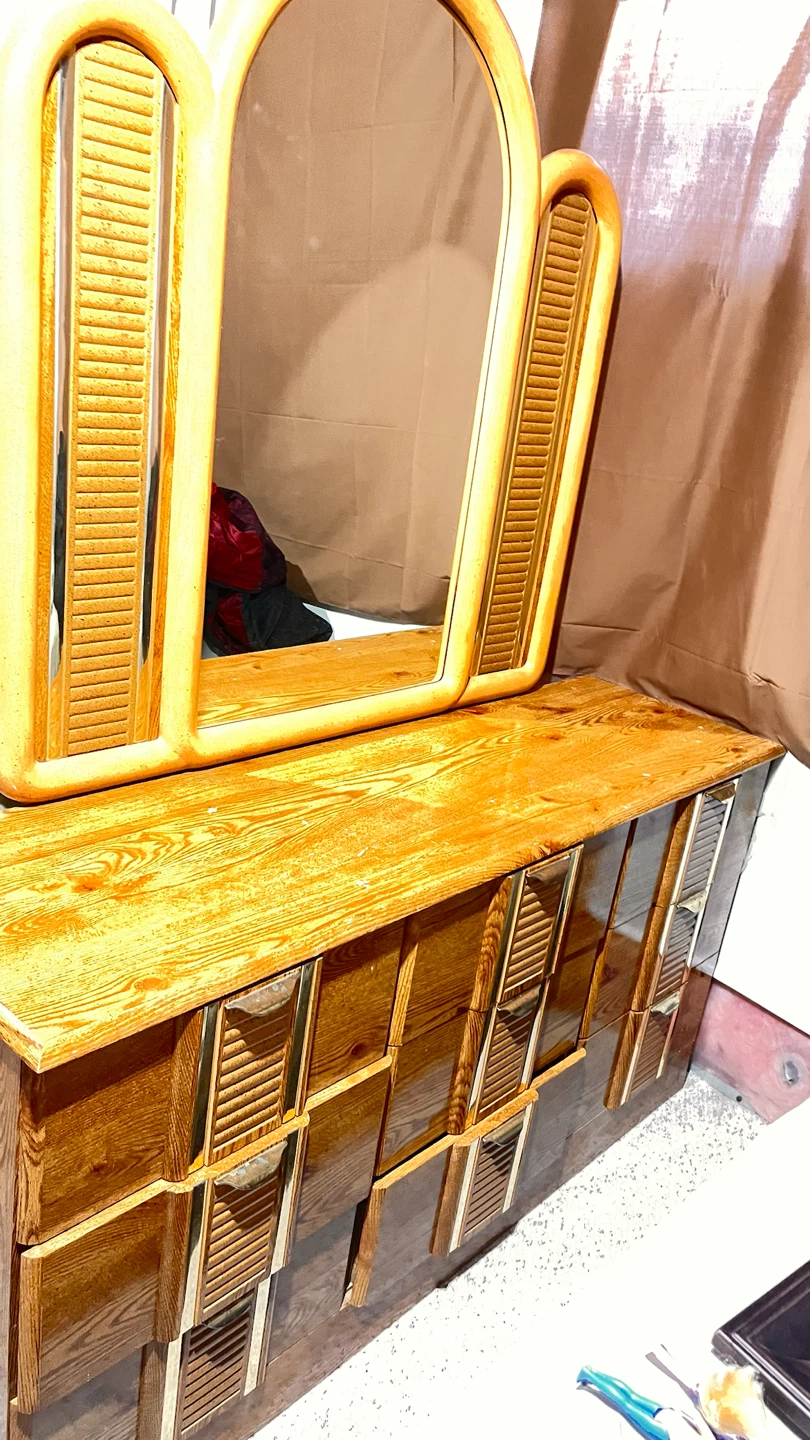 Wooden Bedroom Dresser with Attached Mirror