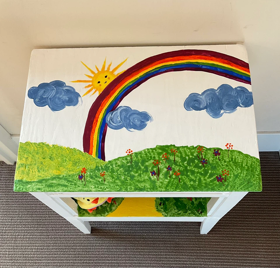 Hand-Painted Rainbow Cubby Nightstand / Kids Bedside Table