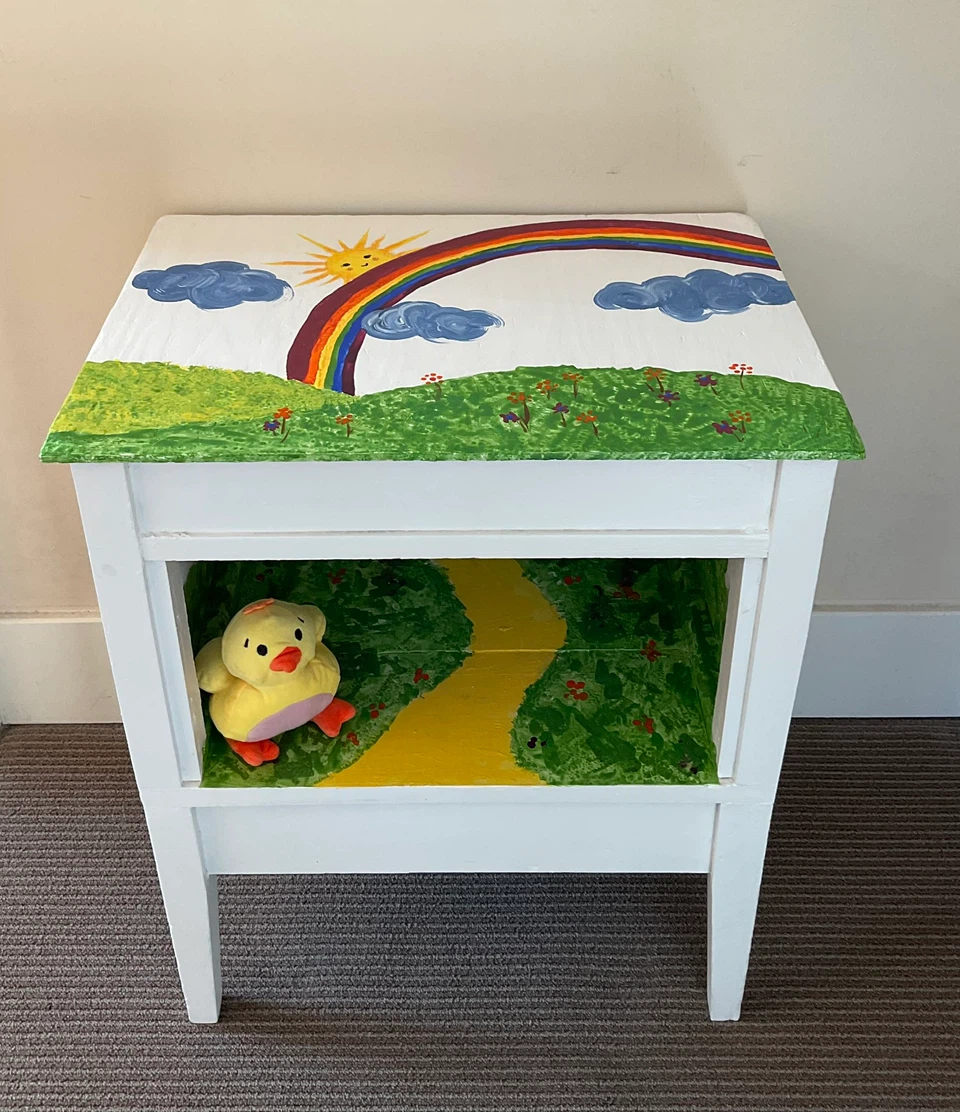 Hand-Painted Rainbow Cubby Nightstand / Kids Bedside Table - photo 2
