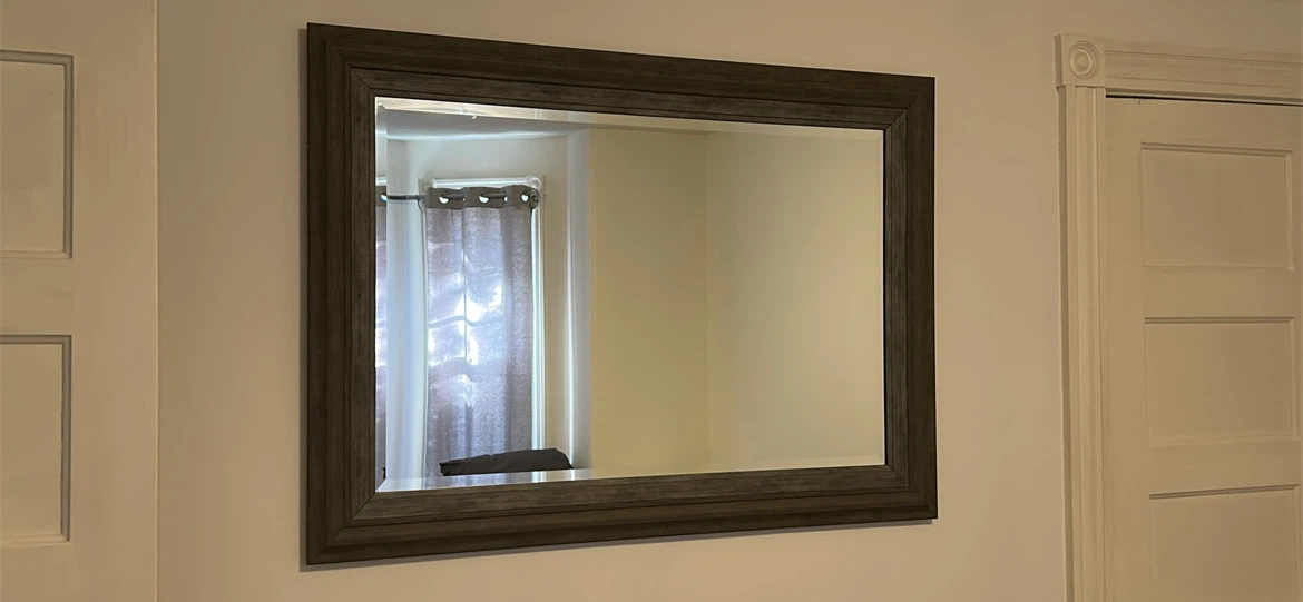 Large Wall Mirror with Grey Wood Grain Frame
