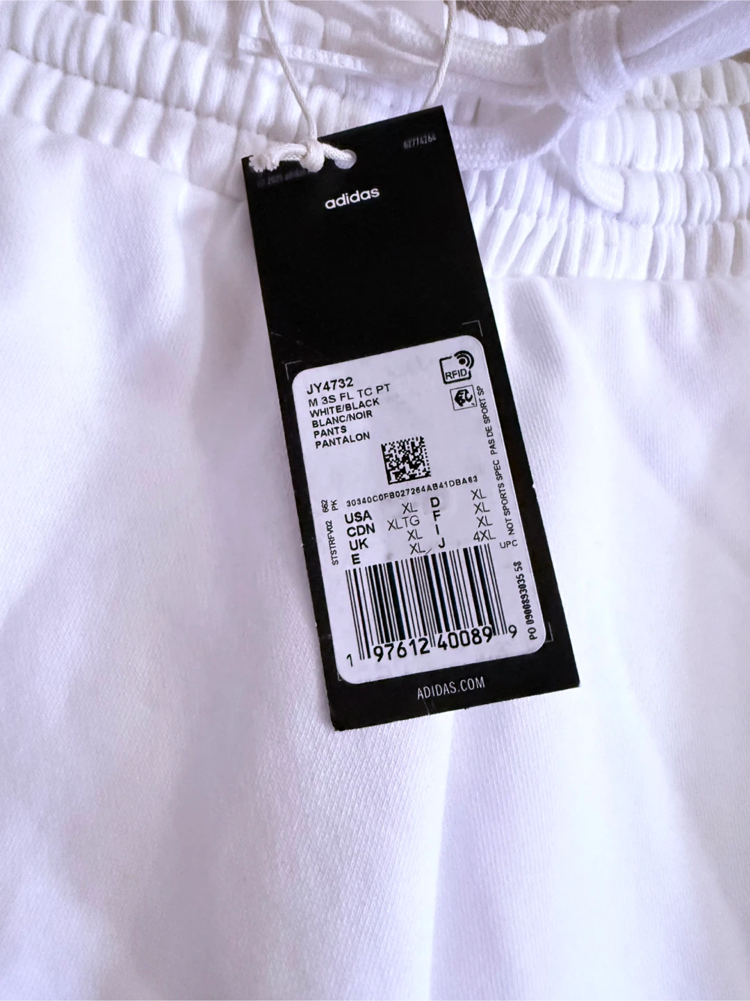 New Adidas 3-Stripes Fleece Pants White/Black - photo 4