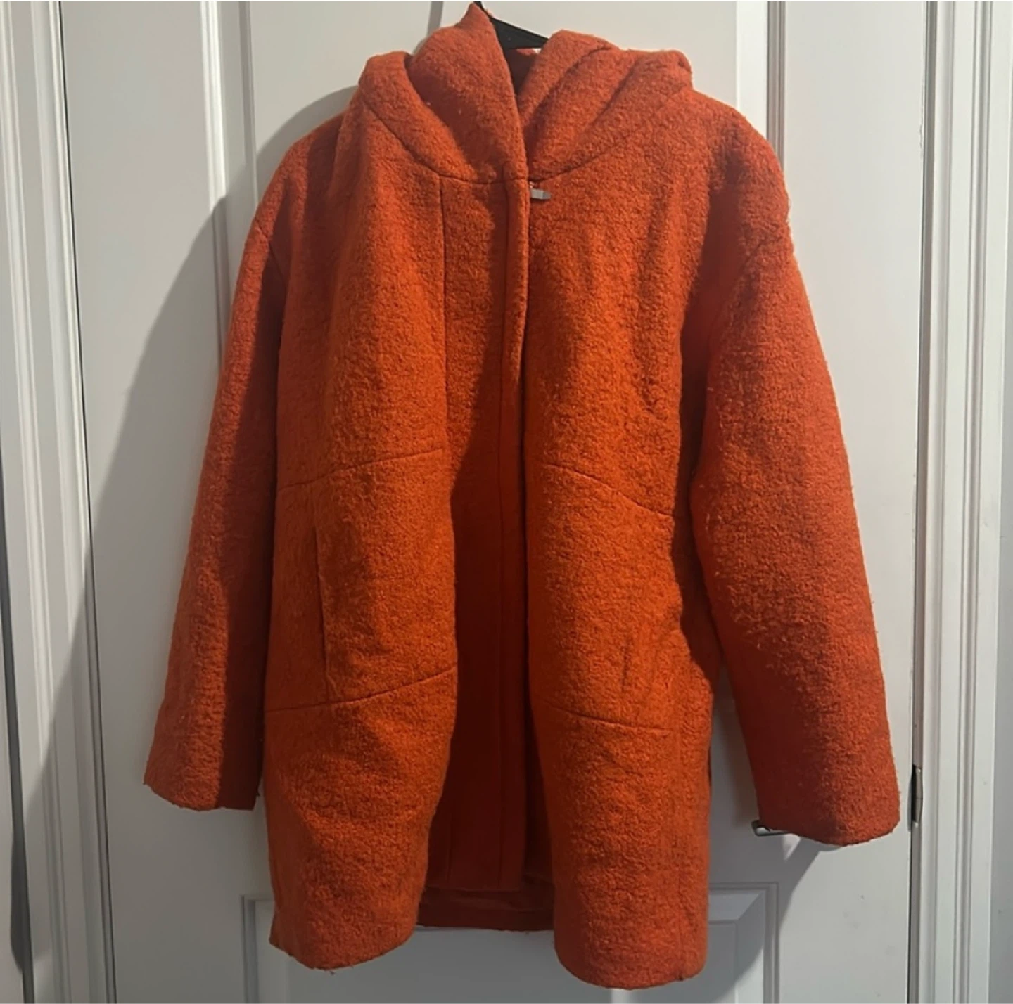 Zara Orange Wool Blend Hooded Zip Up Jacket