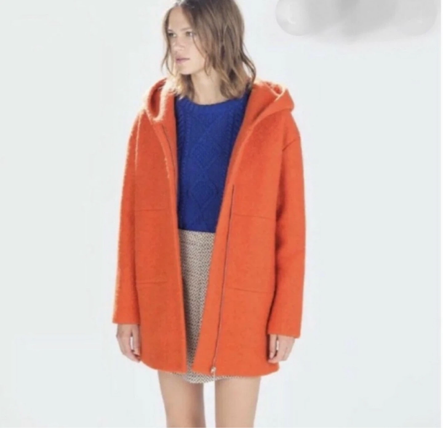 Zara Orange Wool Blend Hooded Zip Up Jacket - photo 2