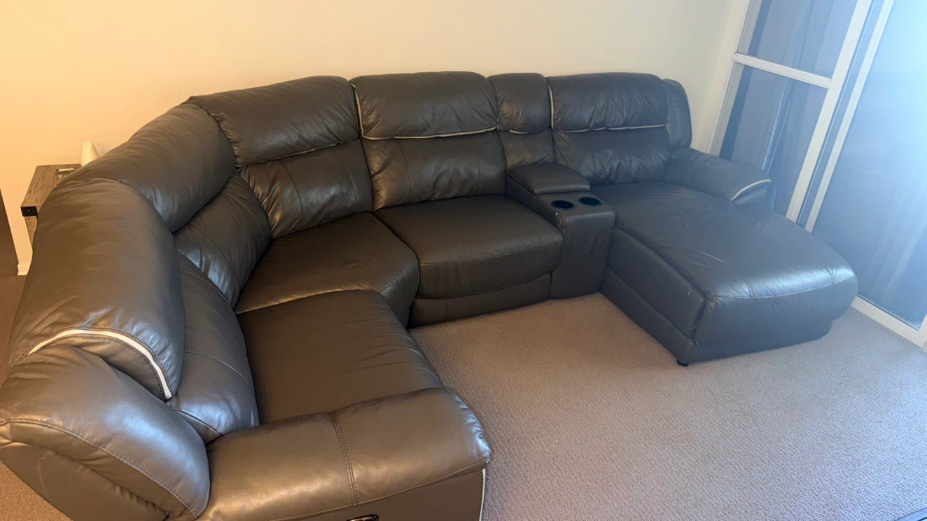 Dark Grey Leather Sectional Sofa with Cup Holders - photo 2
