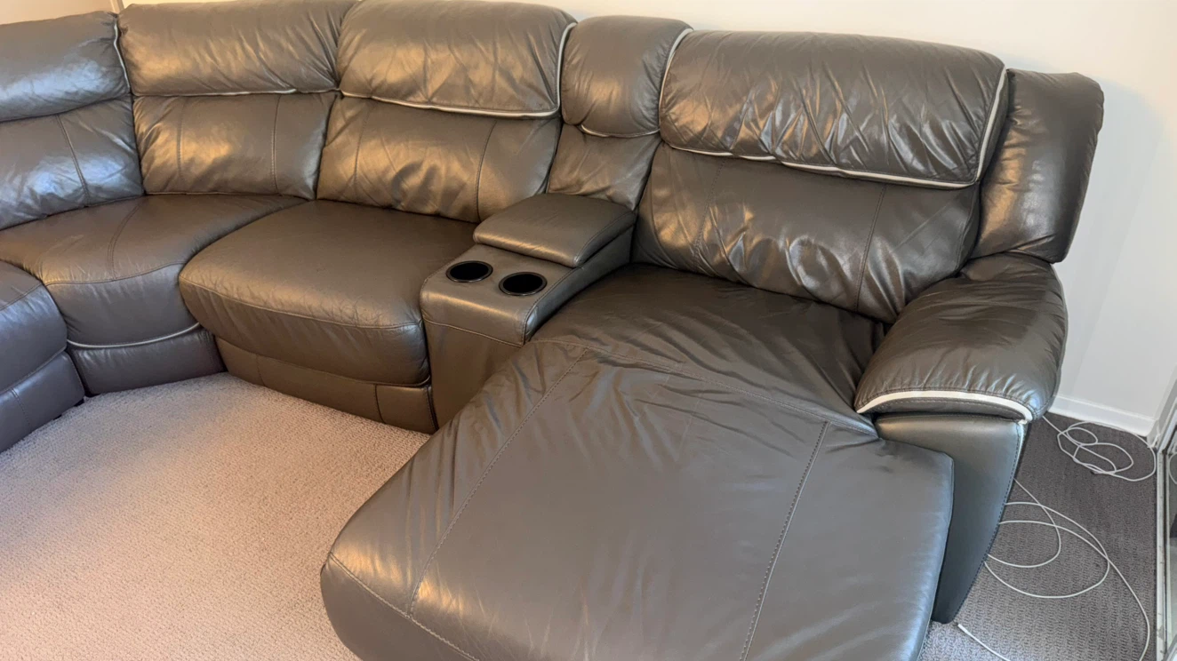Dark Grey Leather Sectional Sofa with Cup Holders - photo 3