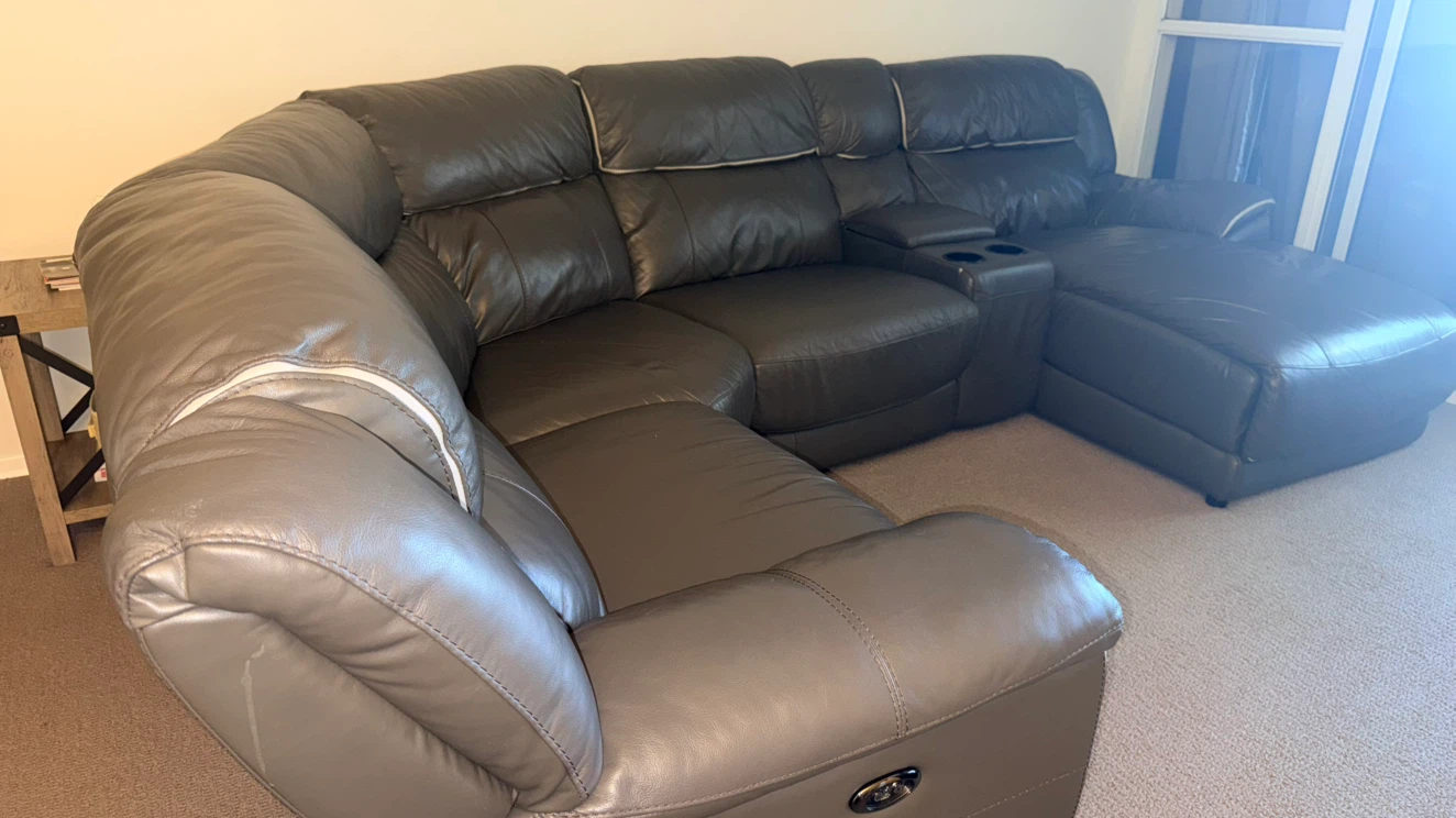 Dark Grey Leather Sectional Sofa with Cup Holders - photo 4
