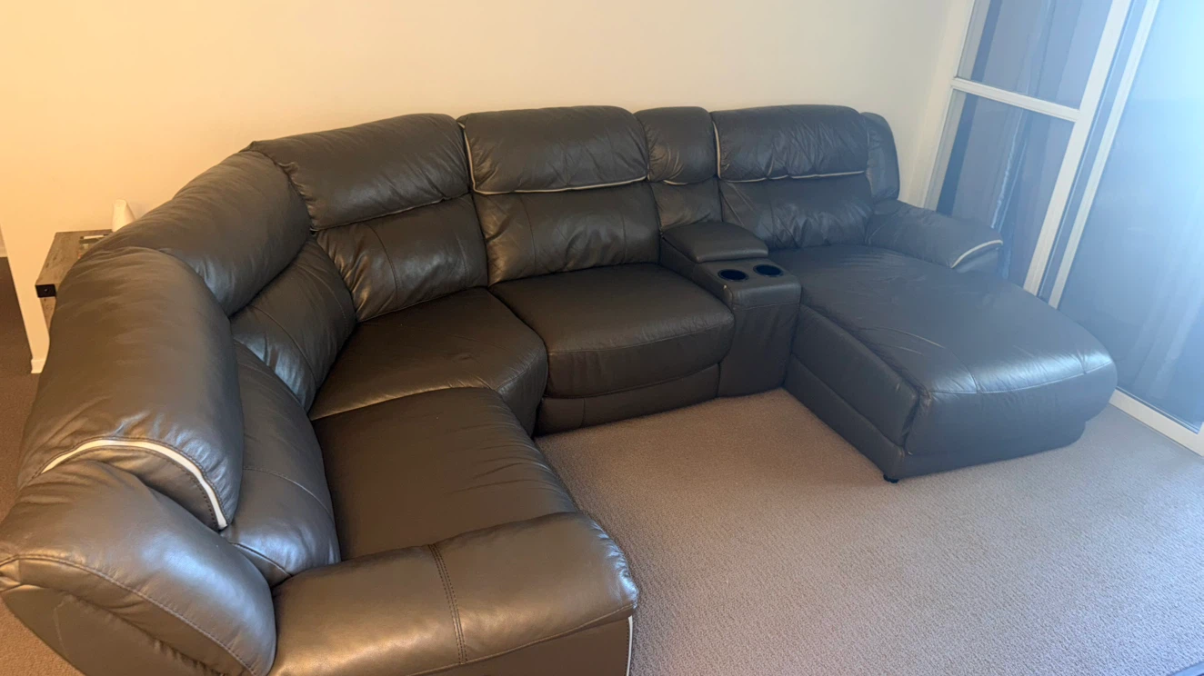 Dark Grey Leather Sectional Sofa with Cup Holders - photo 5