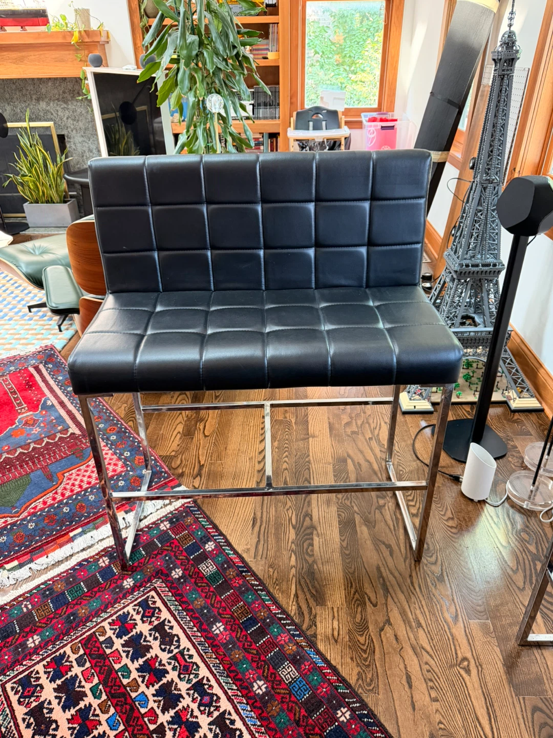 Black Leather Bar Stools (2 available) - photo 2