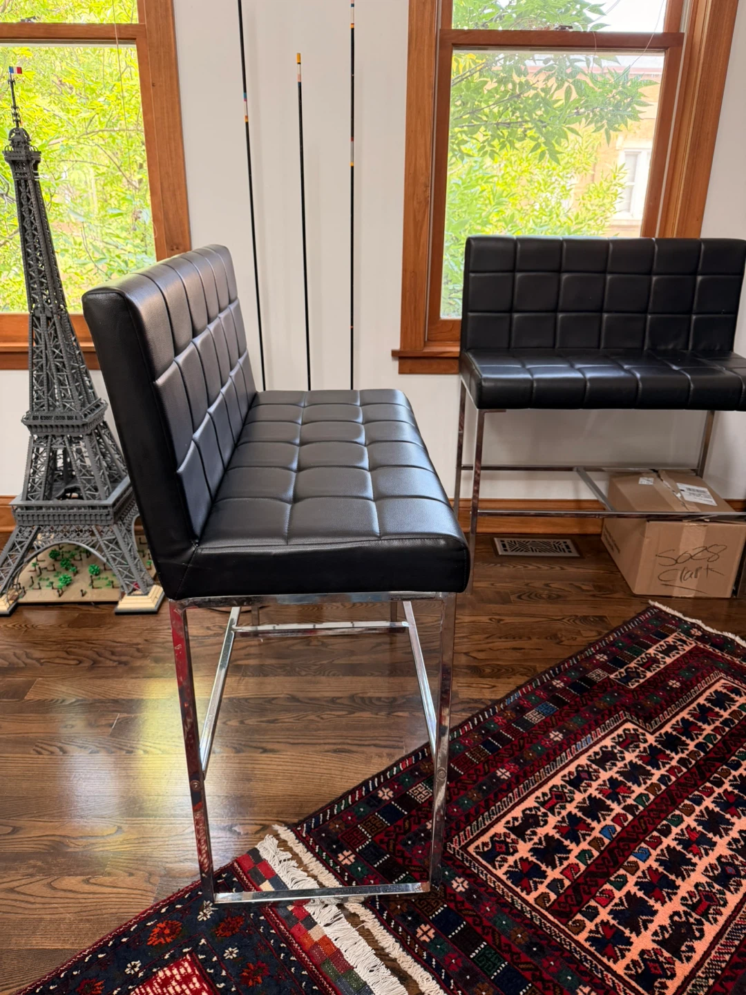 Black Leather Bar Stools (2 available) - photo 3