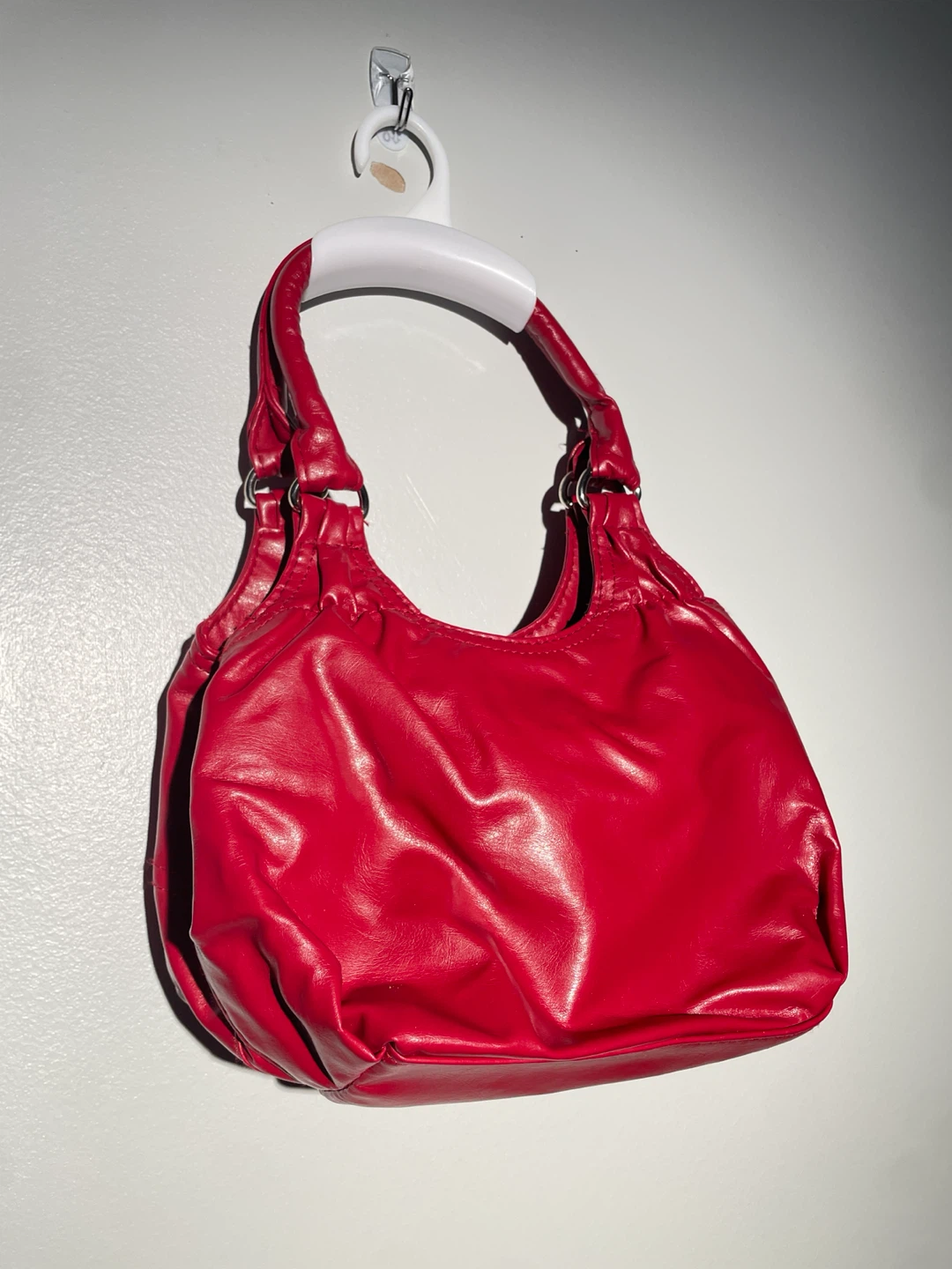 Vintage Y2K Red Faux Leather Hobo Bag Slouchy Shoulder Bag