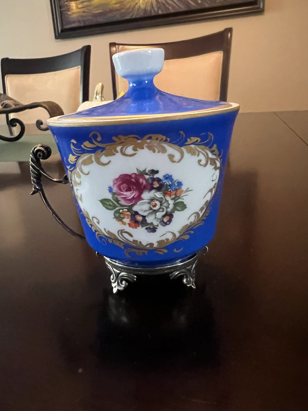 Limoges Cobalt Blue Covered Sugar Bowl - photo 2