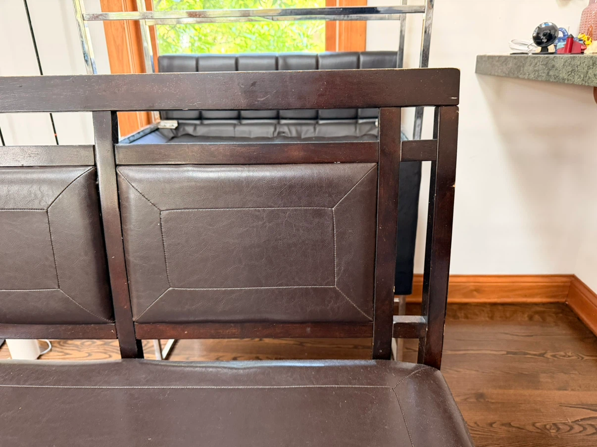 Dark Brown Wooden Bench with Faux Leather Seat - photo 2