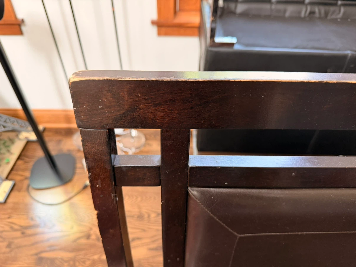 Dark Brown Wooden Bench with Faux Leather Seat - photo 3