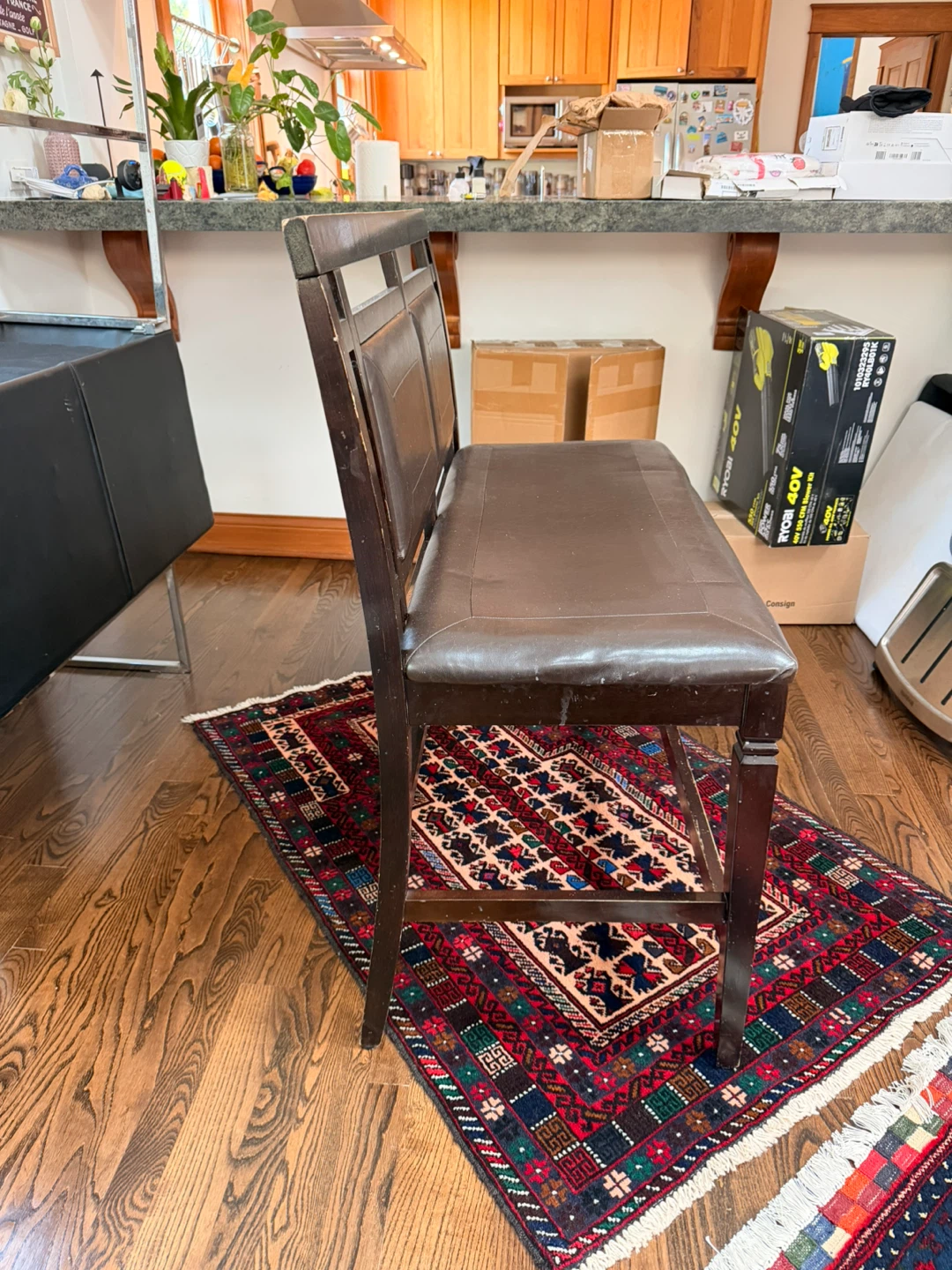 Dark Brown Wooden Bench with Faux Leather Seat - photo 4
