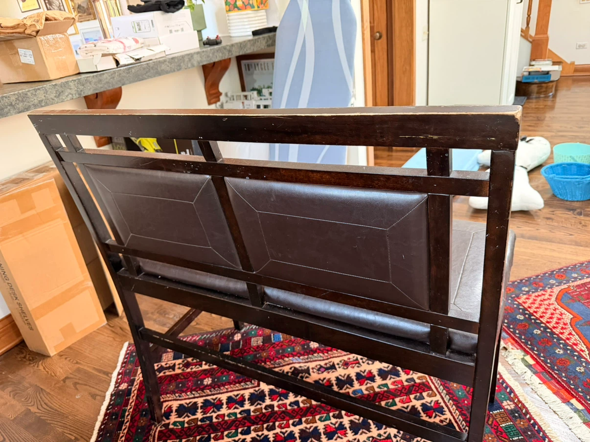Dark Brown Wooden Bench with Faux Leather Seat - photo 5