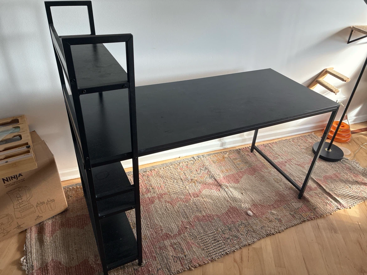 Black desk with shelves