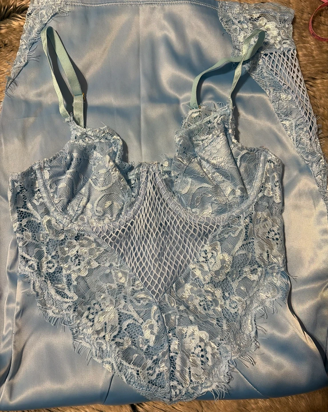 Fashion nova lightBlue Satin Lace Cami