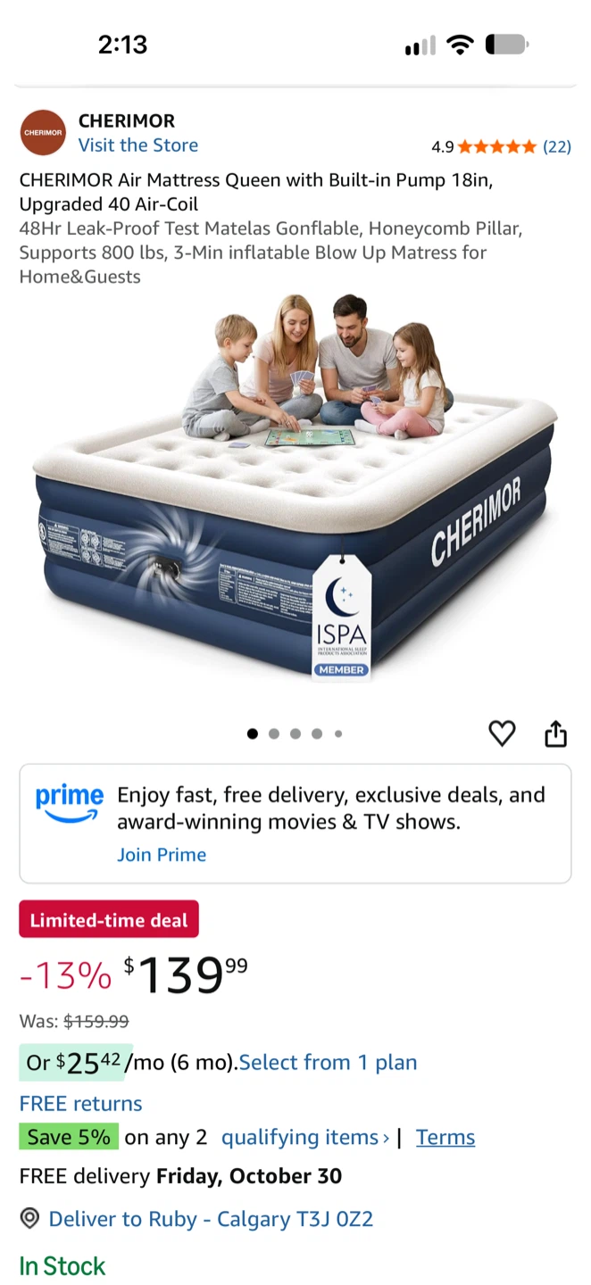 Cherimor Queen Size Air Mattress with Built-in Pump