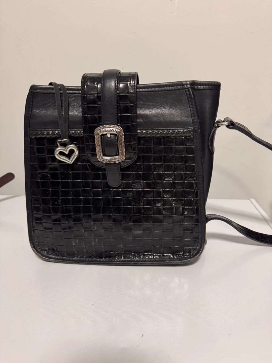 Brighton black leather woven crossbody bag